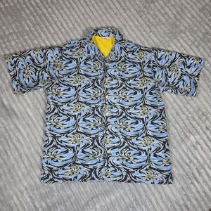 Vintage Anchor Blue Shirt Mens Large Blue Hawaiian Barb Wire Rave 90s Polyester
